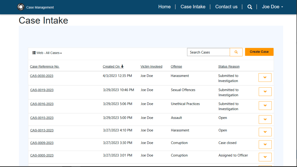 CMS Case Intake Screenshot
